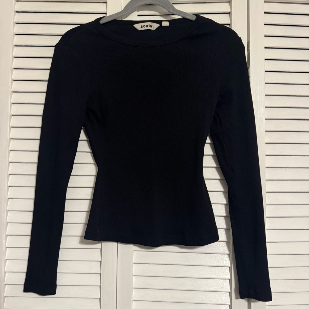 Bodin Black Ribbed Long Sleeve Top Size Small